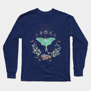 Luna Moon Moth with Flowers Long Sleeve T-Shirt